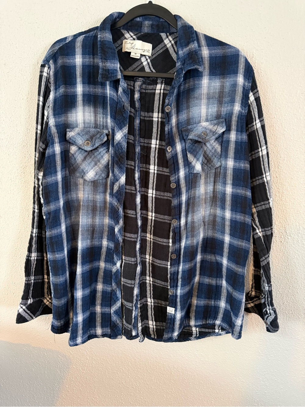 Vintage Havana Blue and White Plaid Button-Down Shirt